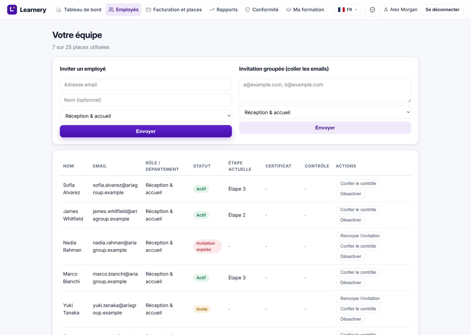 Gestion des équipes, des sièges et de la progression